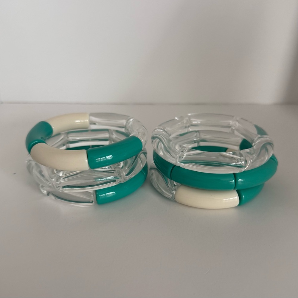 Elegant Teal, Clear and Cream Acrylic Bracelets